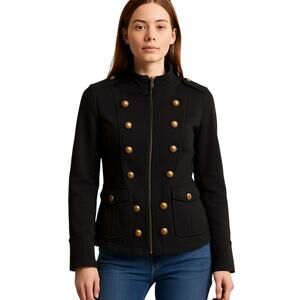 Hurley Women's Small Black Military Peacoat Jacket Brass Button Front